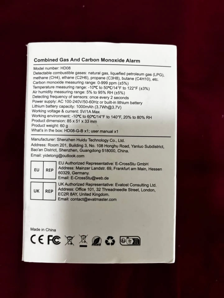 Gas + CO Alarm HD08-G-B w/ Display - New - photo 3