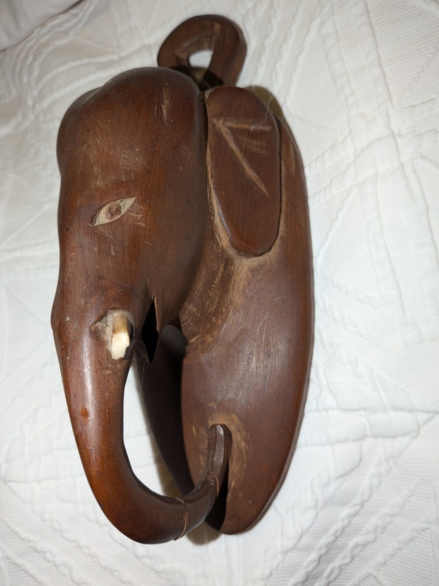 Hand-Carved Wooden Elephant Wall Decor 1930s from Uganda