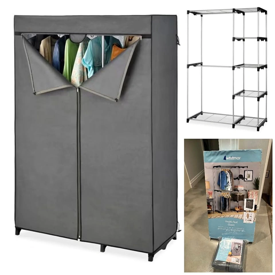 New - Whitmor 4-Shelf Double Rod Metal Frame Closet Organizer