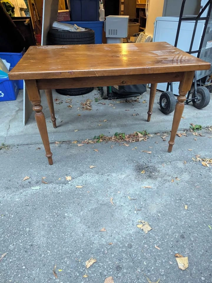 Vintage Wooden Dining Table and Four Spindle-Back Chairs
