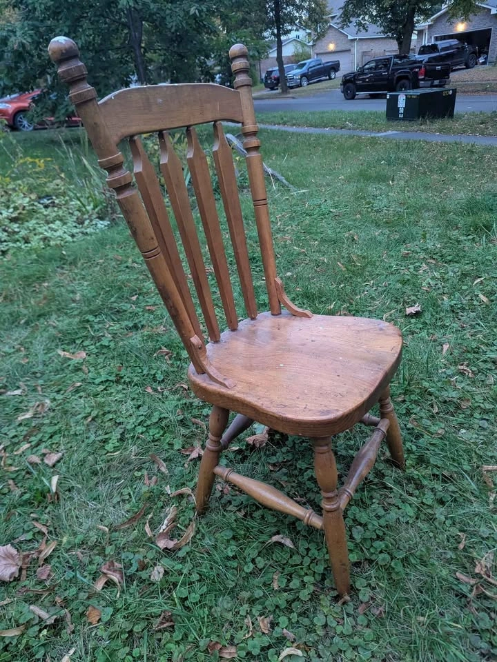 Vintage Wooden Dining Table and Four Spindle-Back Chairs - photo 3