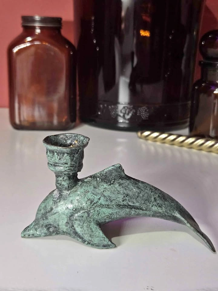 Vintage Cast Iron Dolphin Candlestick Holder