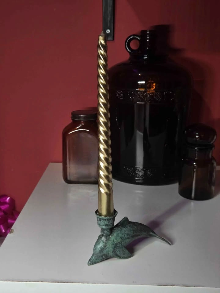 Vintage Cast Iron Dolphin Candlestick Holder - photo 2