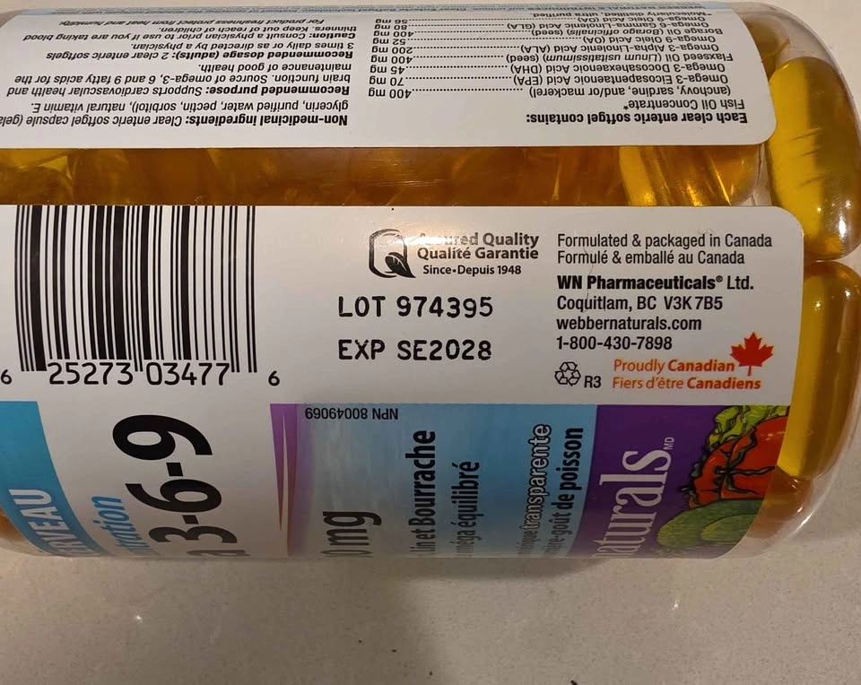 Webber Naturals Omega 3-6-9 1200 mg 180 Softgels - photo 2