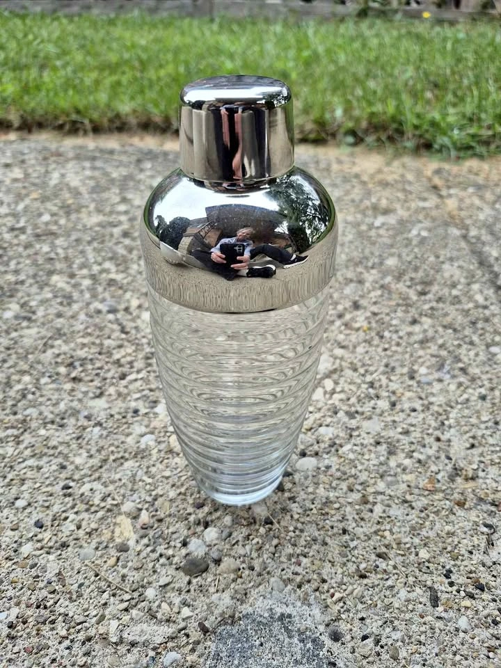 Vintage Anchor Hocking Ribbed Glass Cocktail Shaker