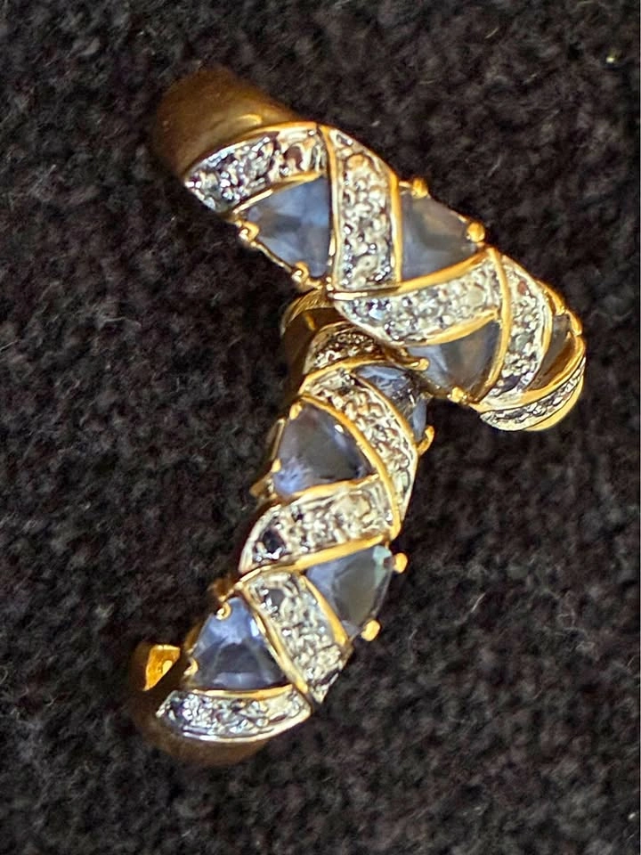 Vintage Gold-Tone Crossover Half-Hoop Earrings (Light Blue Stone