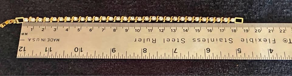 Vintage Gold-Tone S-Link Rhinestone Tennis Bracelet (7.36”)