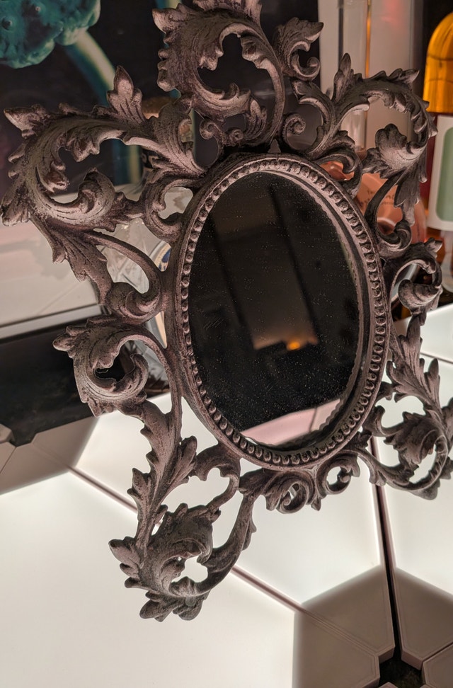 Ornate Baroque antique pewter Tabletop Mirror