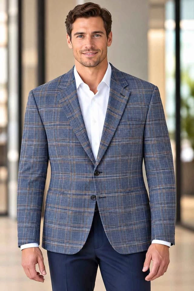 Blue Tan Plaid Sport Coat