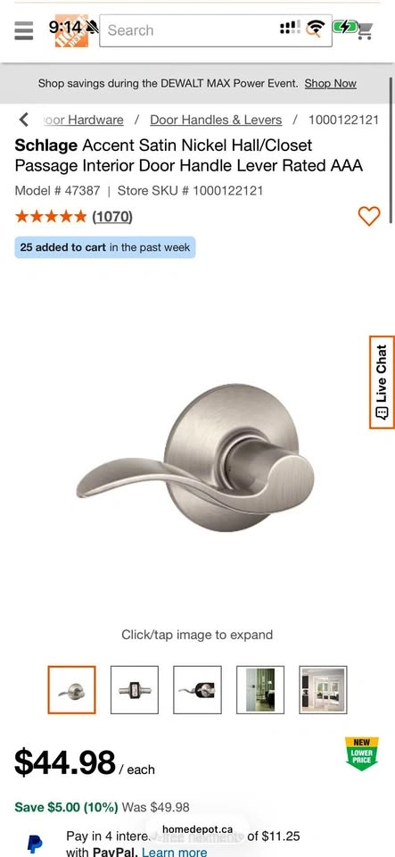 Schlage Accent Satin Nickel Hall/Closet Door Handle Lever