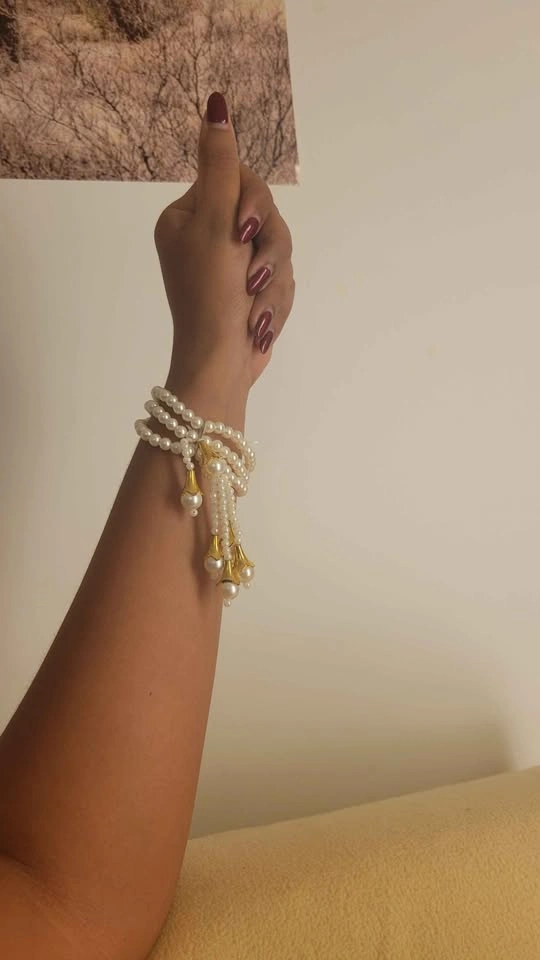 Pearl Multi-Strand Bracelet with Pink Floral Centerpiece - photo 2