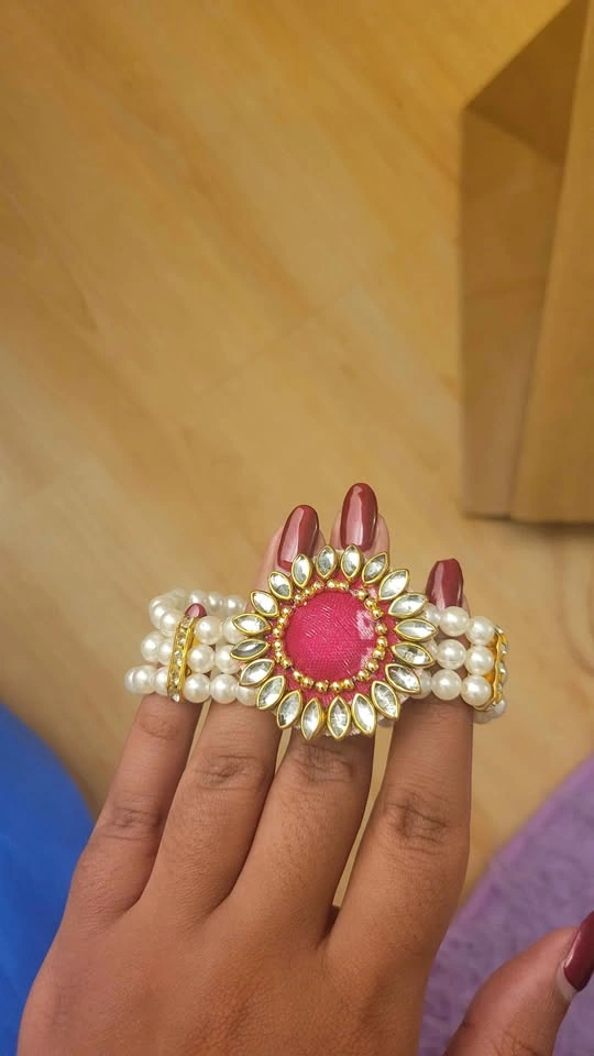 Pearl Multi-Strand Bracelet with Pink Floral Centerpiece - photo 3