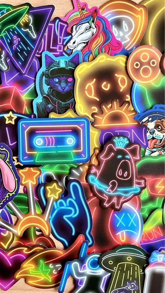 Pack of 50 Neon Lights Signs Stickers image indicator(2)