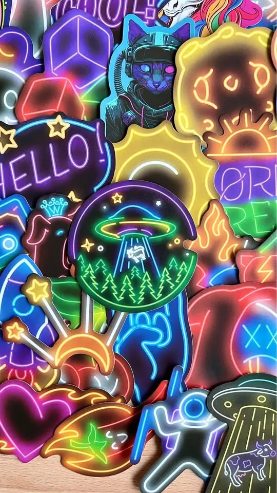 Pack of 50 Neon Lights Signs Stickers image indicator(4)