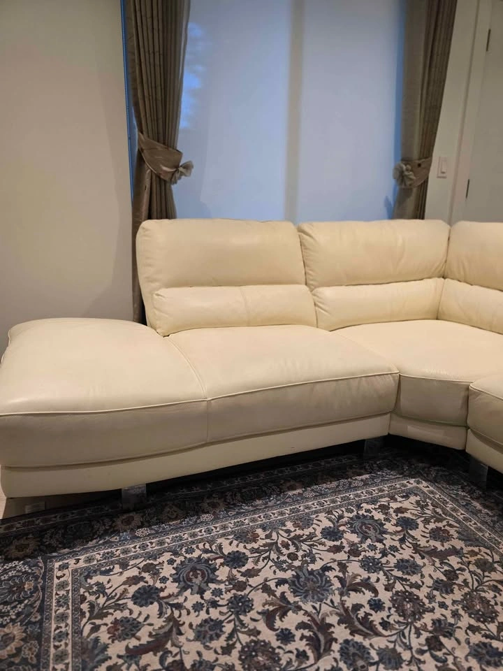 Off-white/Cream genuine Leather Corner Sectional Sofa - photo 2
