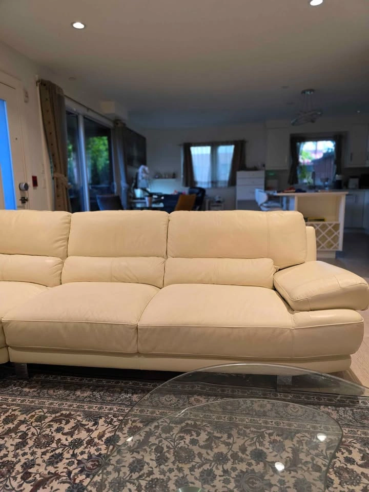 Off-white/Cream genuine Leather Corner Sectional Sofa - photo 3