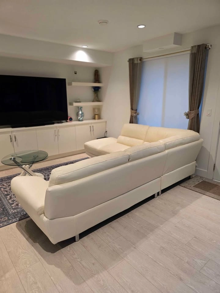 Off-white/Cream genuine Leather Corner Sectional Sofa - photo 4