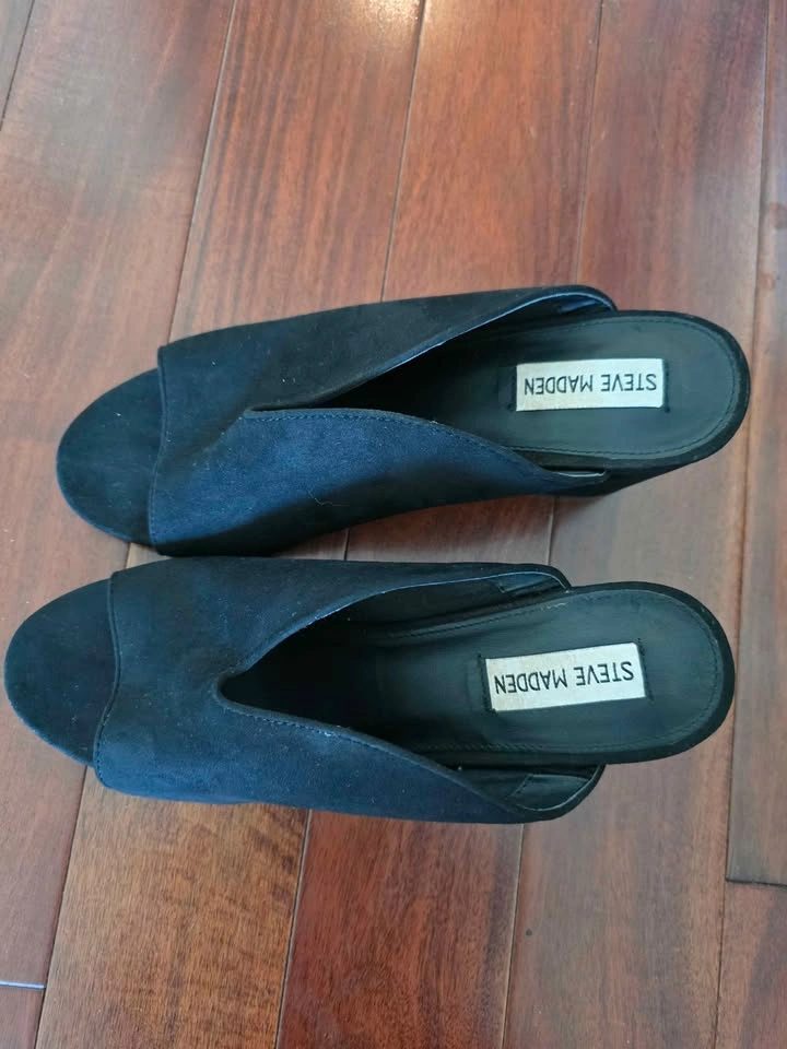 Steve Madden Black Suede Block Heel Mules Size 10B - photo 5