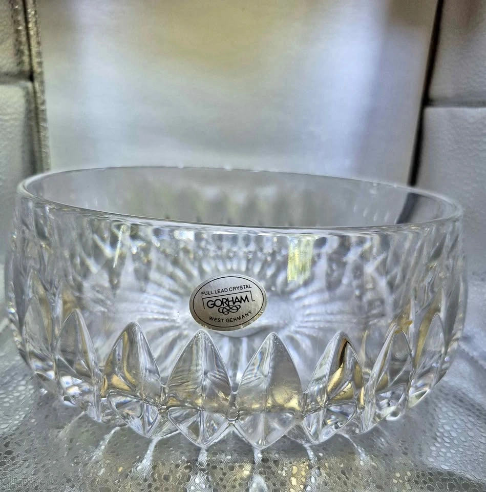 7.5 inch Althea cut Gorham lead crystal bowl with smooth chip