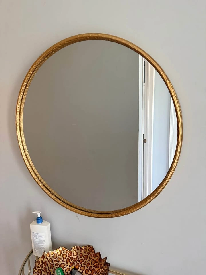 Gold Round Mirror and Half-Moon Console Table Set - photo 2