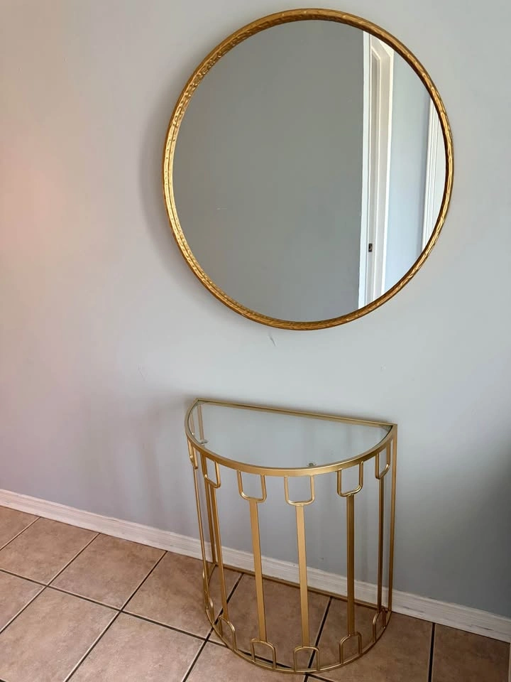 Gold Round Mirror and Half-Moon Console Table Set - photo 3