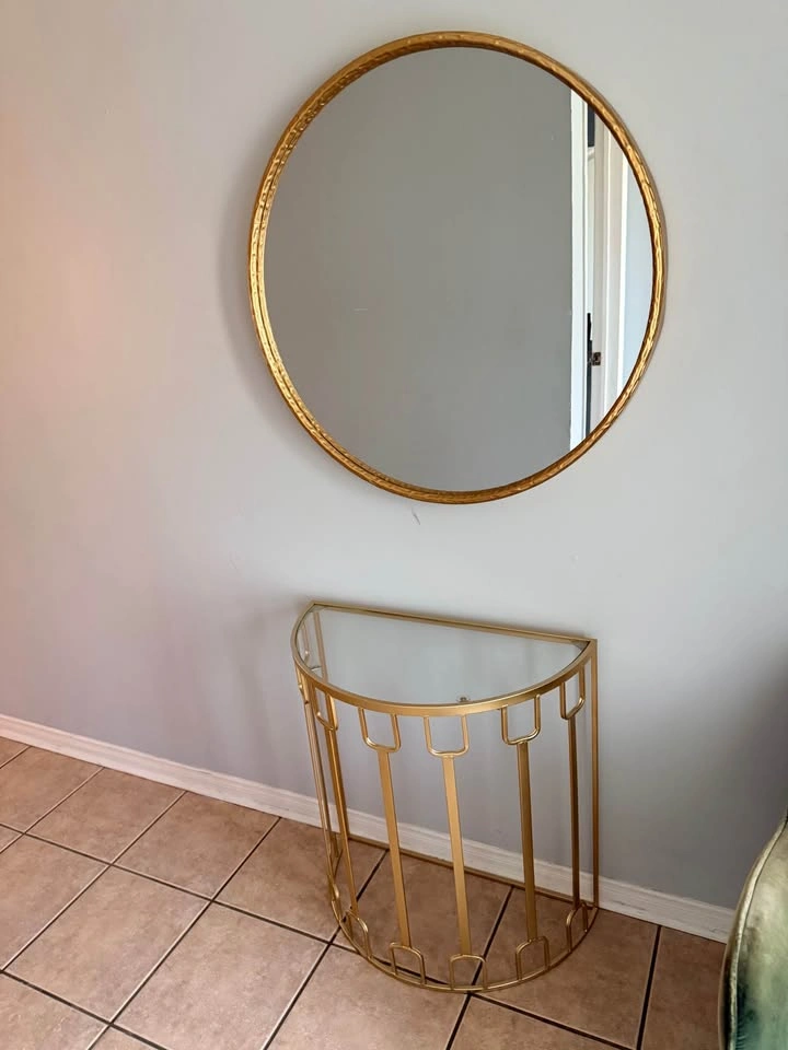 Gold Round Mirror and Half-Moon Console Table Set - photo 4