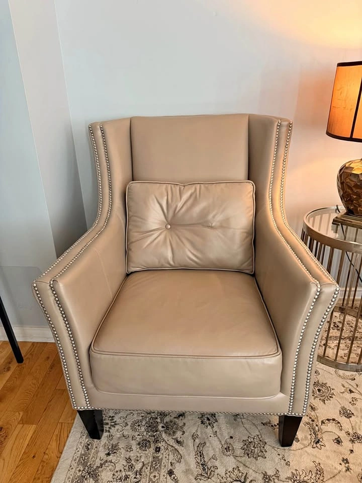 Pair of Leather Wingback Chairs with Nailhead Trim