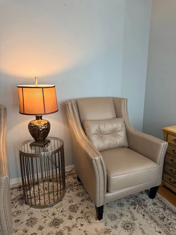Pair of Leather Wingback Chairs with Nailhead Trim - photo 2