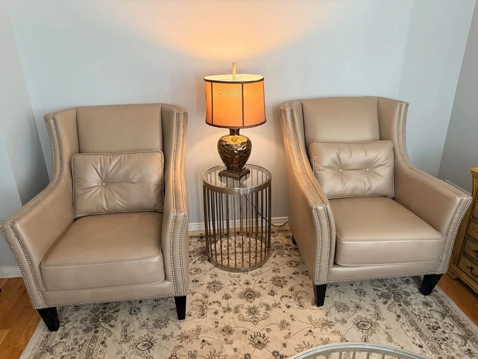 Pair of Leather Wingback Chairs with Nailhead Trim - photo 3