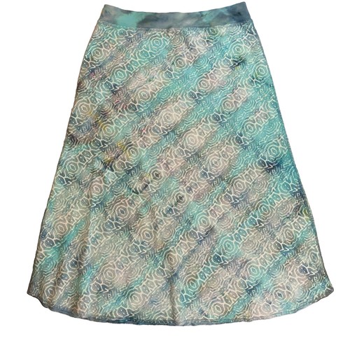 Fresh Produce Midi Skirt Small Teal Blue Geometric Batik