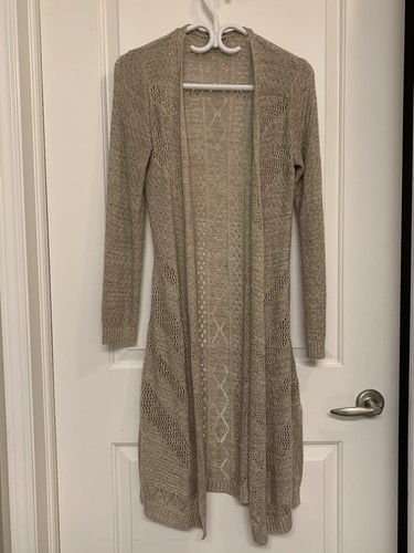 Kismet Open Knit Duster Cardigan S Beige Boho Cottage