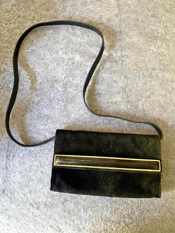 Halston Heritage Black Suede Envelope Clutch Crossbody