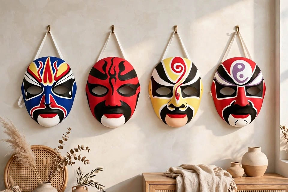 Mystical Boho Masks Set of 4 - Protection Wall Art & Halloween