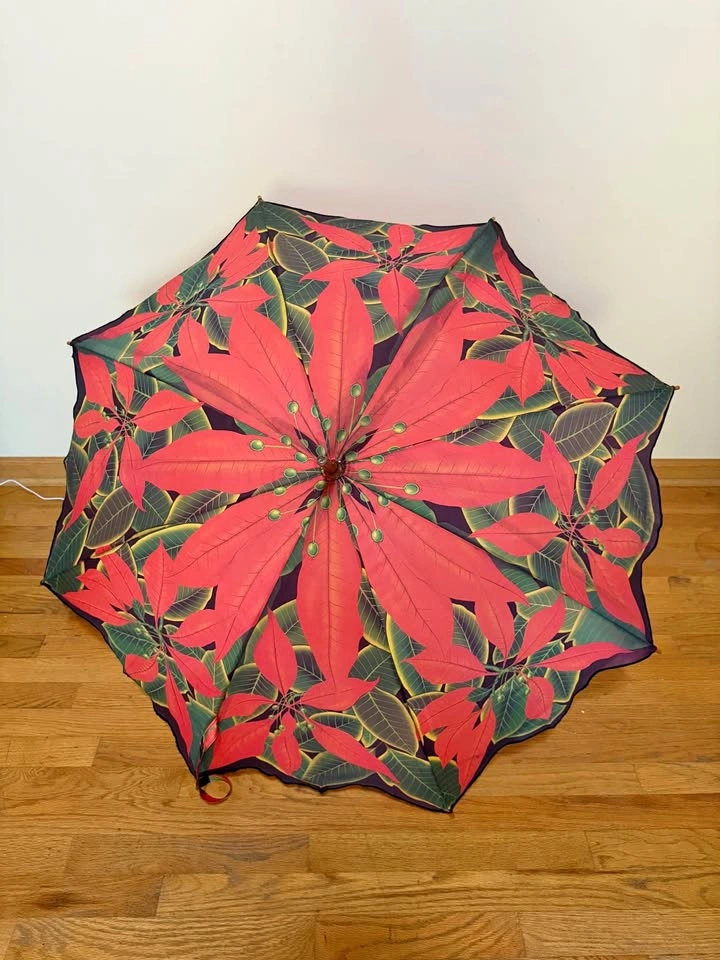 Vintage Christmas Poinsettia Pagoda Umbrella