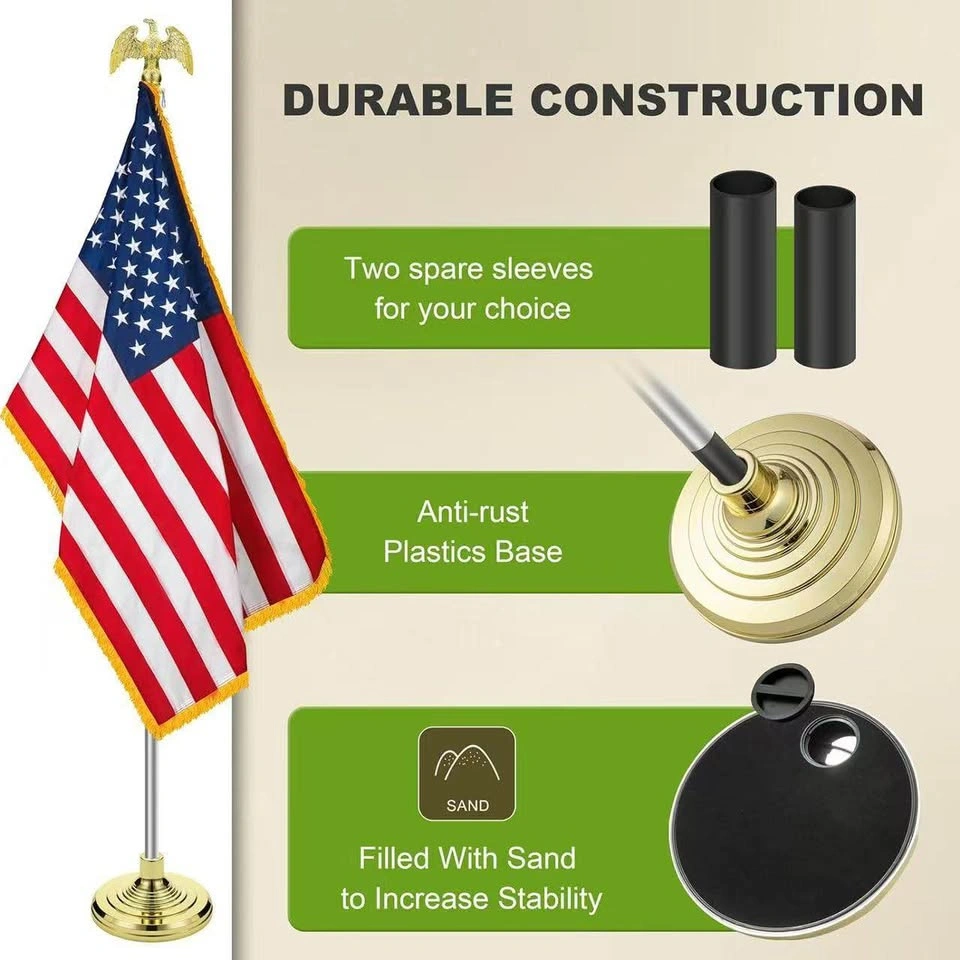 Complete Indoor US Flag Kit - 8FT Pole + Eagle Topper + Gold Bas - photo 2