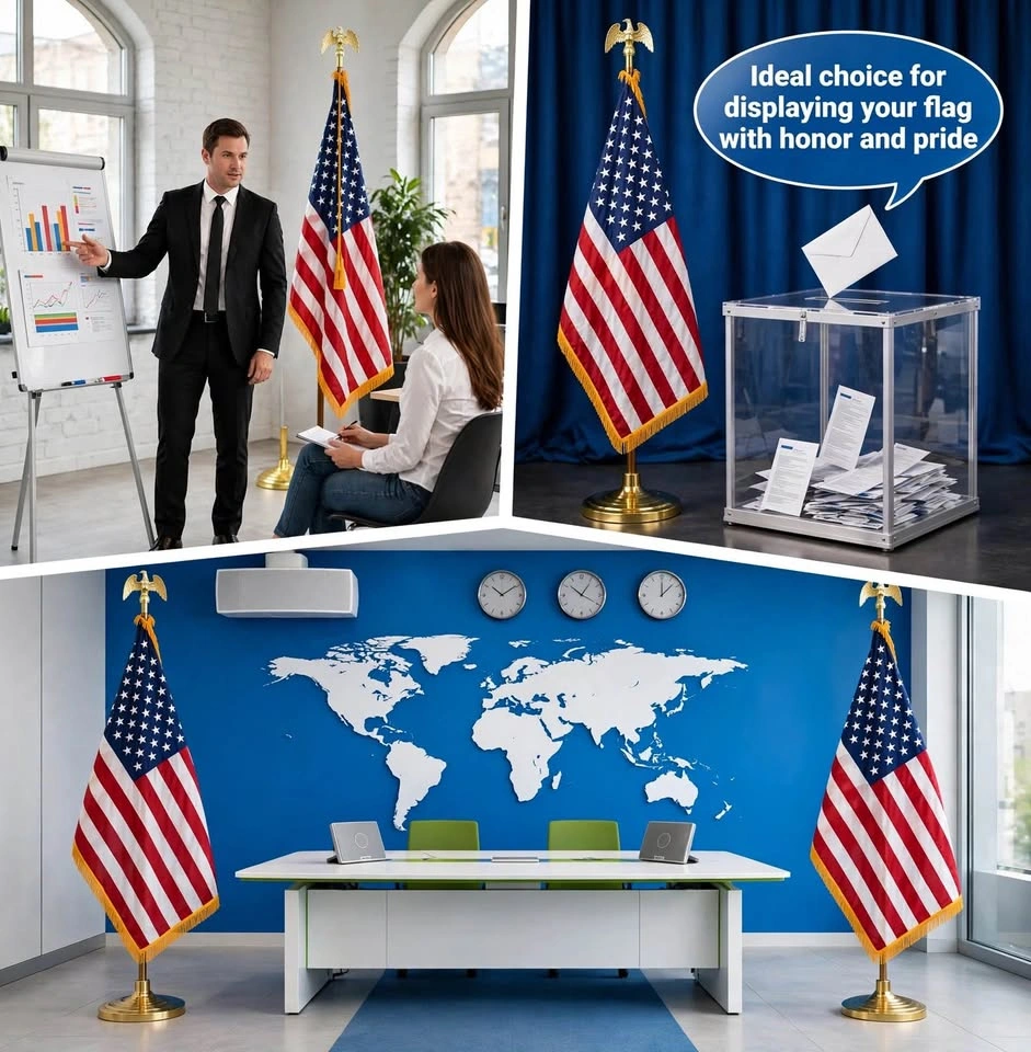 Complete Indoor US Flag Kit - 8FT Pole + Eagle Topper + Gold Bas - photo 5