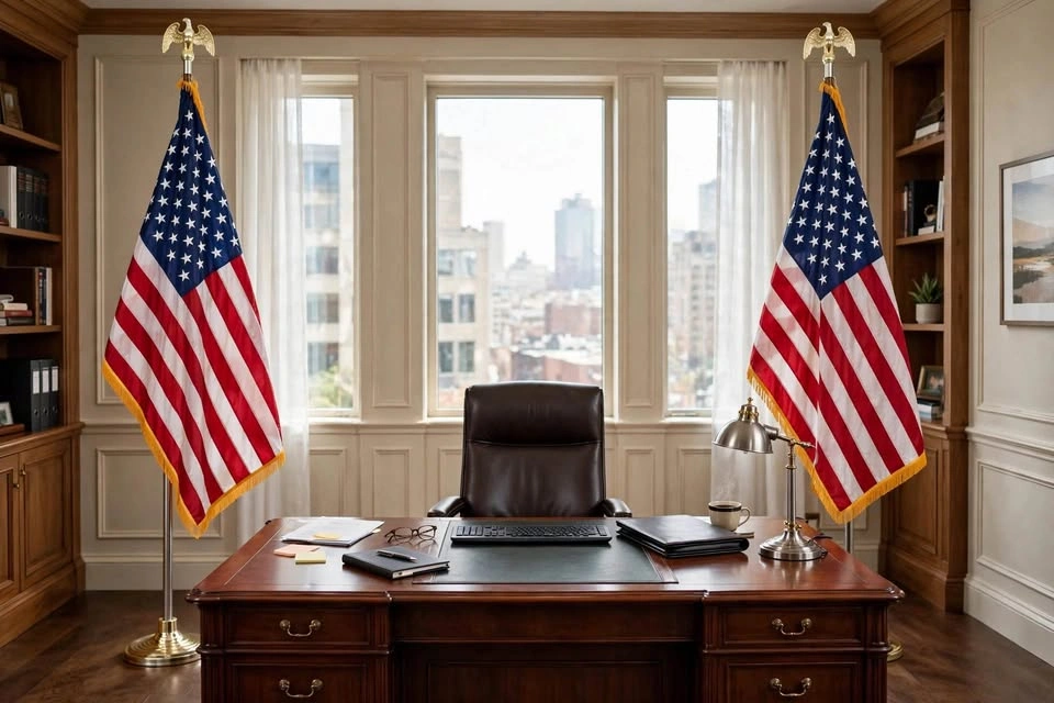 Complete Indoor US Flag Kit - 8FT Pole + Eagle Topper + Gold Bas - photo 3