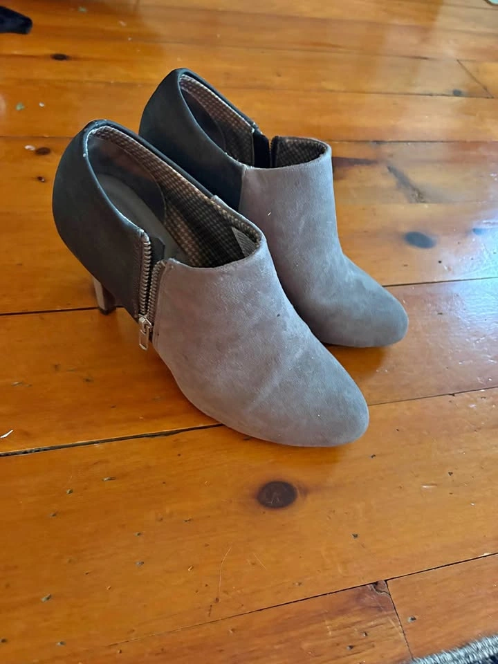 Grey and Black Zip-up Suede Ankle Boots