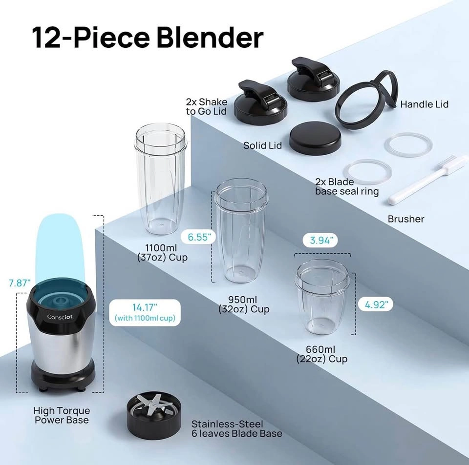 Countertop Blender 1300W Peak Power, 37oz, 32oz & 22oz Cups - photo 2