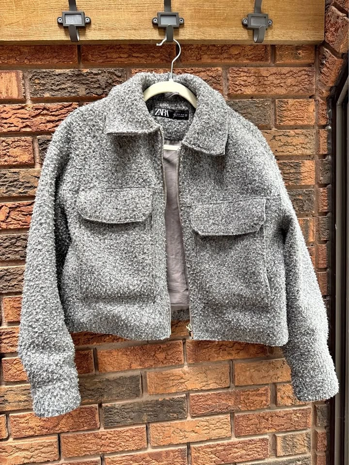 Zara Gray Boucle Shacket Jacket Size M