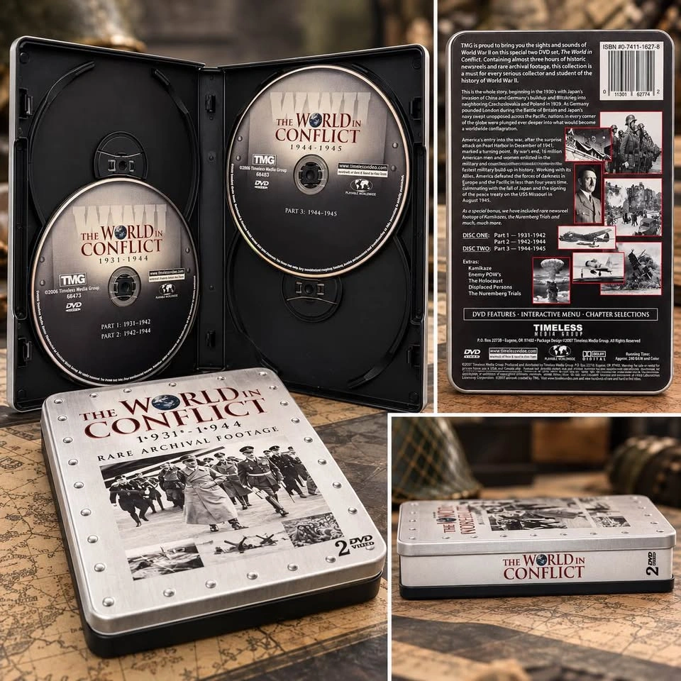 The World in Conflict – WWII Documentary DVD Set in Metal Tin - photo 2