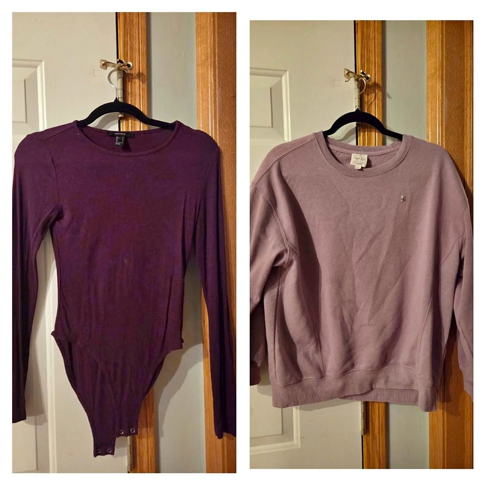 Purple Sweatshirt & Ribbed Bodysuit