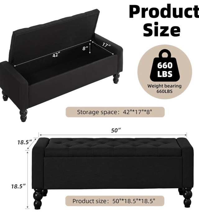 Brand New in Box 50"W Storage Ottoman Bench, Blue - photo 4