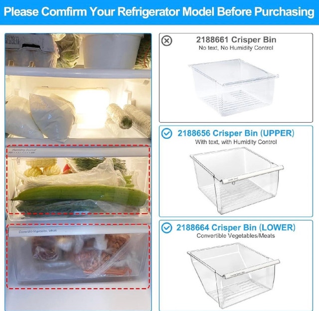 Brand New 2 Pack 2188656 & 2188664 Fridge Drawers - photo 2
