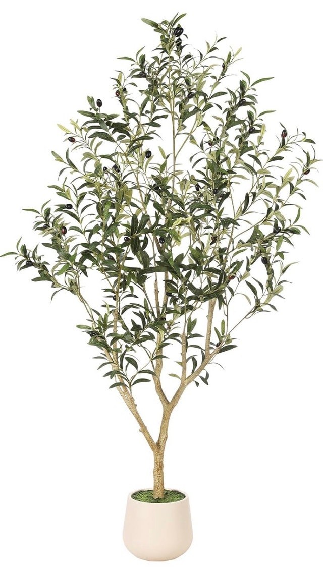 New in Box FEELEAD 5ft Faux Olive Tree with Planter