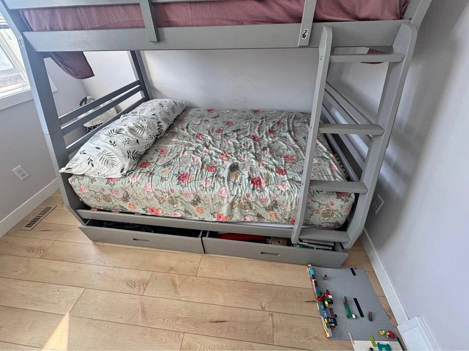 Gray Twin Over Full Bunk Bed with Storage Drawers