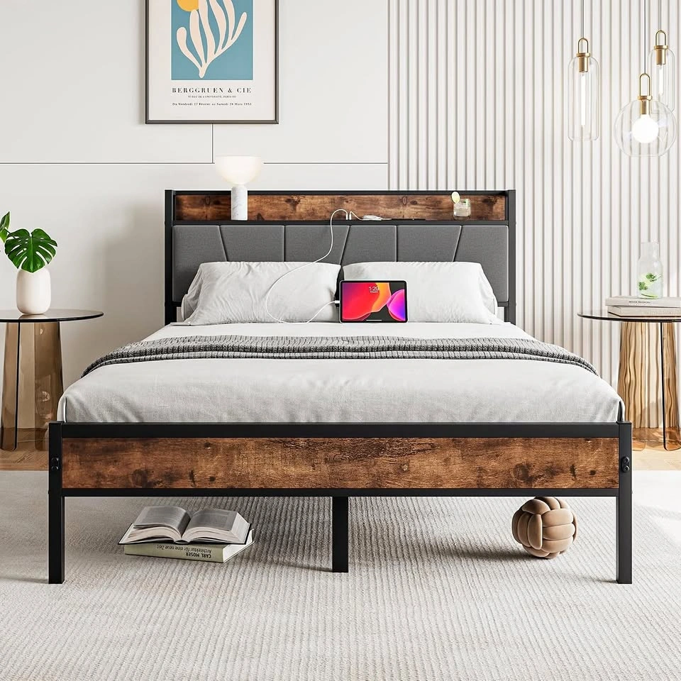 New Queen Bed Frame with Upholstered Storage Headboard
