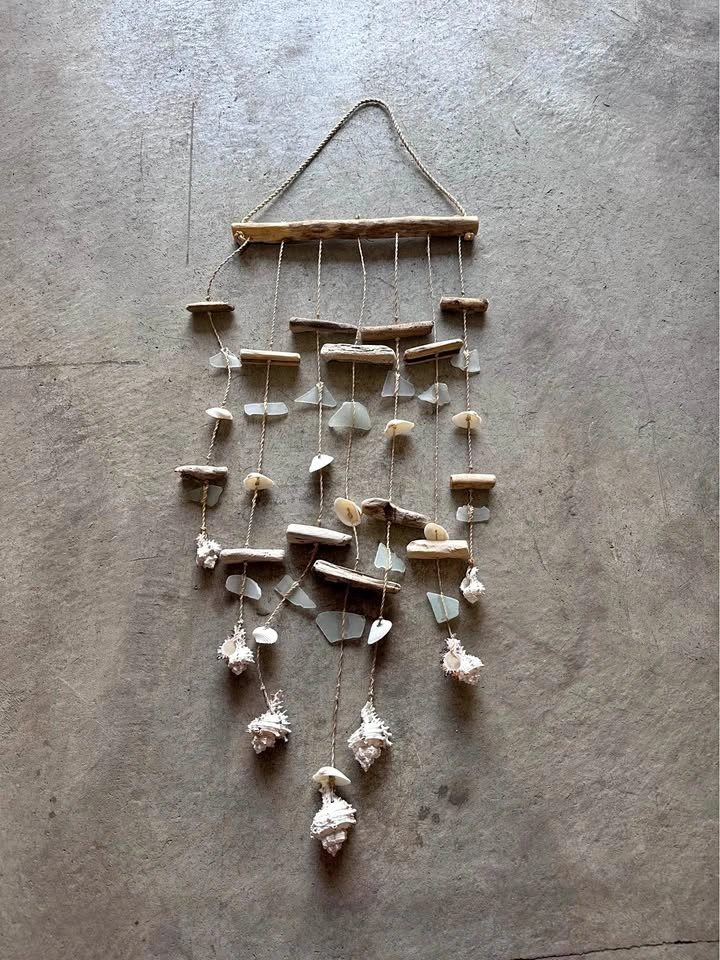 Sea shell and drift wood wind chime