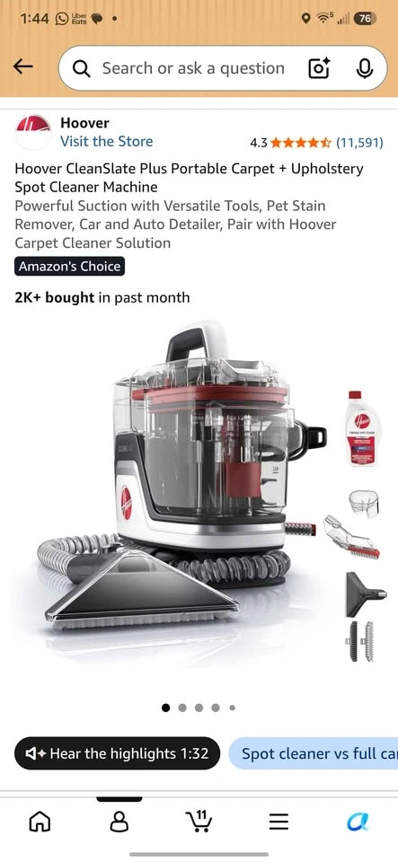 Hoover Portable Carpet Cleaner/Stain Remover Vacuum - photo 2