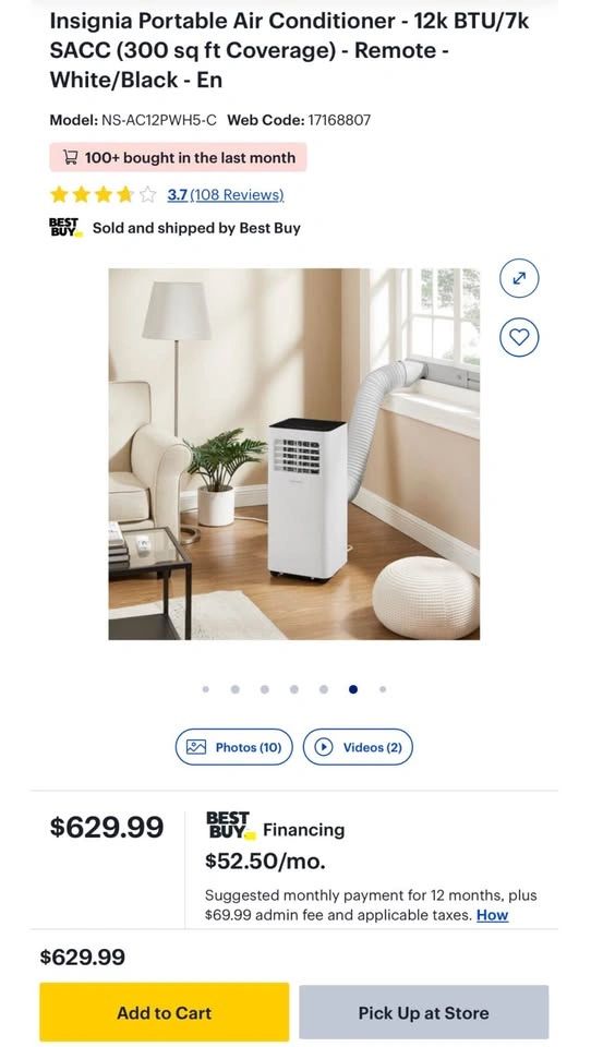 Insignia Portable Air Conditioner - 12k BTU/7k SACC - photo 2